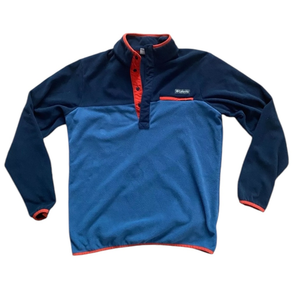 Columbia Fleece 1/4 Snap Button Pullover Jacket Blue Orange Men's Small